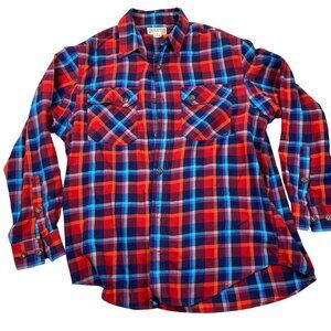 Duluth Trading Mens Plaid Flannel Shirt L Red & Blue Cotton Blend
